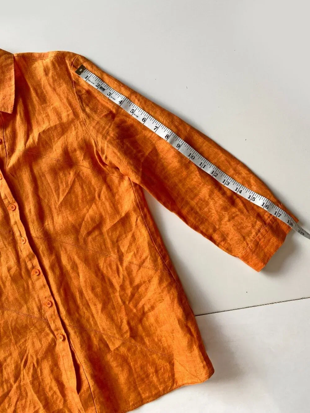 Lafayette 148 Orange Linen Button Front Shirt Womens 3/4 Sleeve Top Size 4 - Picture 7 of 9
